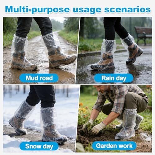 20 Pcs Longer Waterproof Shoe Covers for Rain, Non-Slip Disposable Rain Shoe Covers, Plastic Shoe Ponchos, Thickened PE Material Boot Covers for Men and Women (Clear) — view 4