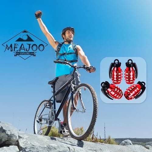 MEAJOO 4 PCS Tire Valve Stem Caps, Aluminium Alloy Tire Valve Stem Covers Universal for Cars, Trucks, SUV, Motorcycles, Bike and Bicycles (Red) — view 3