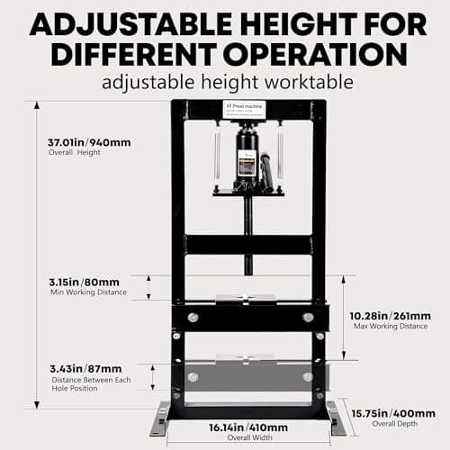 Garvee 6 Ton Hydraulic H-Frame Shop Press, Adjustable Table & Stamping