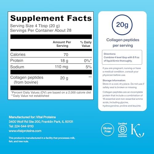 Vital Proteins Collagen Peptides Powder - Grass Fed Collagen Peptides for Hair, Nail, Skin, Bone & Joint Health, Unflavored, 27 Servings — view 2