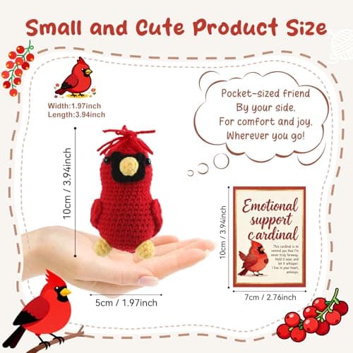Vkeyinf Emotional Daily Support Cardinal, Memorial Crochet Cardinal Gifts, Emotional Uplifting Support Crochet Bird with I Am Always with You Card, Inspirational Birthday Gifts for Women — view 2