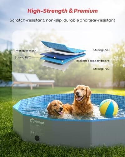 Peteast Foldable Dog Pool with 2 Flying Disks, Durable Hard Plastic Dog Swimming Pools for Large Dogs, Collapsible Pet Pool for Backyard & Indoor, Ideal Kiddie Pools for Dogs and Kids, 32 in — view 2