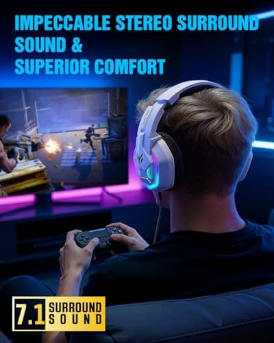 BENGOO Gaming Headset for Xbox Series X|S Xbox One PS5 PS4 PC Switch Mac, Wired Over Ear Headphones with 7.1 Surround Sound, 50mm Drivers, Noise Cancelling Mic, RGB Lighting, Memory Foam Earcups