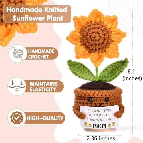 Mothers Day Gifts, Mom Birthday Gifts, Gifts for Mom from Daughter Son, Mothers Day Gift Ideas Cadeau Maman Handmade Crochet Cute Small Sunflower Gifts