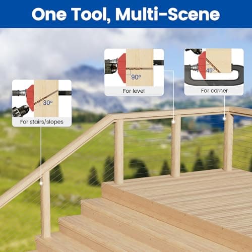 Muzata Upgraded Multi Angle Drill Guide Jig 30 45 90 Degree Portable Drilling Template 4 Sizes for Horizontal Angle Wood Post Stairs Handrails 3/16 1/8 Cable Railing Hardware Kit Tool CT24 — view 3