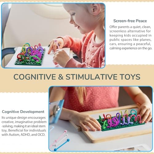 Sensory Activity Board for Kids Boys Girls, Fidget Toys for Stress Anxiety Autistic ADHD, Calm Down Travel Airplane Essentials Toys for 3+ Year Old, Portable Travel Storage Box & 14 Strings — view 3