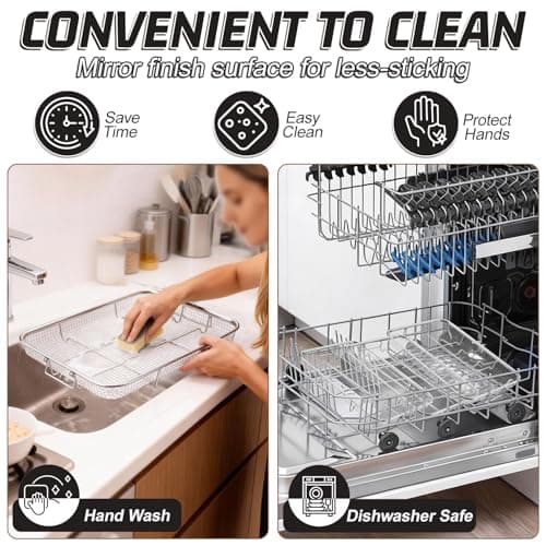 P&P CHEF 11.8 Inch Air Fryer Basket for Oven, 3 Pieces Stainless Steel Air Fryer Racks Accessories for Cooking Baking Roasting, Dehydrator Rack Frying Baskets, Non Toxic & Dishwasher Safe — view 4