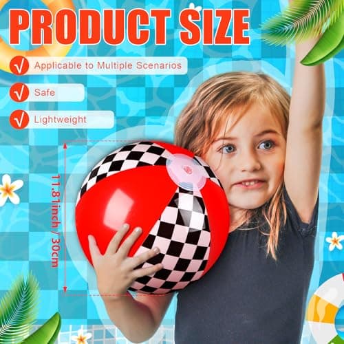 Hollowfly 4 Pack Black White Red Beach Balls 11.8" Checkered Flag Themed Inflatable Beach Ball Bulk Race Car Birthday Party Supplies for Summer Pool End of the Year Decoration Favor
