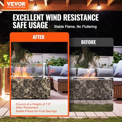 VEVOR Gas Fire Pit Wind Guard for Square Fire Table, 19 x 19 x 7.5 inch Clear Tempered Wind Guard for Firepits, 0.31 inch Thick Square Glass Shield, Glass Panel with Hard Corner Bracket & Feet