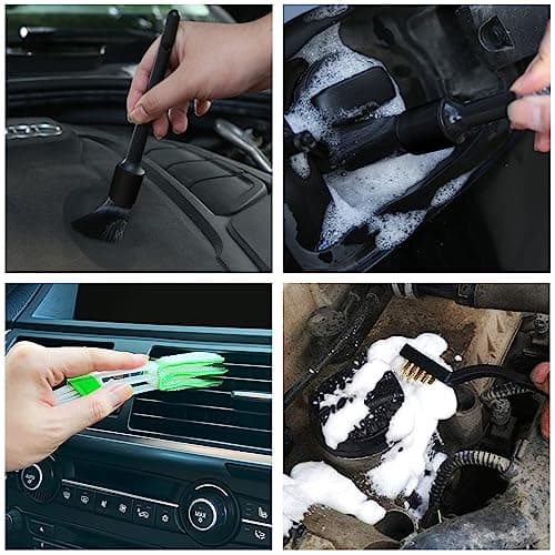 HMPLL 10pcs Detailing Brush Set, Multi-Purpose Car Detailing Brushes for Cleaning Car Interior, Exterior, Engine, Leather, Including 5 car Cleaning Brush, 3 Wire Brush, 2 Air Vent Brush,Black — view 5