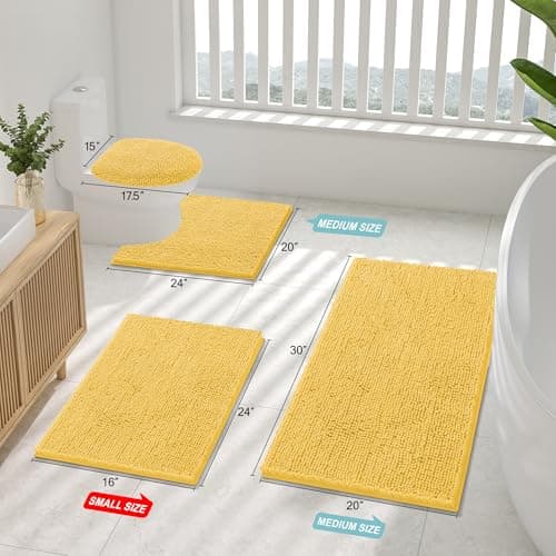 Smiry Luxury Chenille Bath Rug, Extra Soft and Absorbent Shaggy Bathroom Mat Rugs, Machine Washable, Non-Slip Plush Carpet Runner for Tub, Shower, and Bath Room(20''x32'', Yellow)