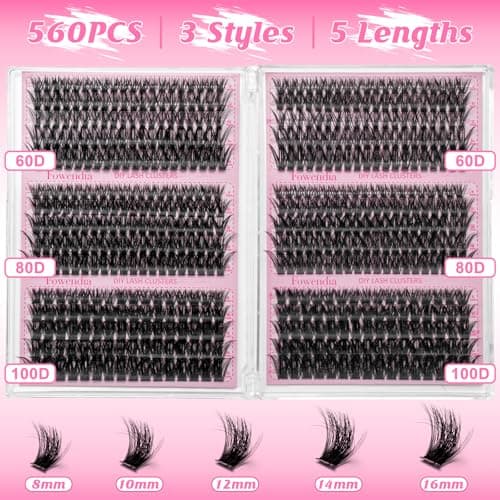 Fowendia Fluffy Lash Clusters Kit 60D 80D 100D 560PCS Cluster Lashes Kit with Lash Bond and Seal Volume Lash Extensions D Curl Eyelashes Individual Lashes Natural Look DIY Eyelash Extensions(FSMT04)