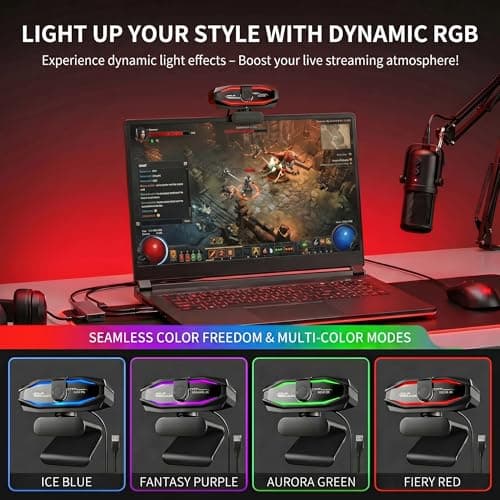 1080P Webcam with Microphone, Full HD Web Camera with RGB Light for Pc, Light Correction and Noise Cancellation Streaming Webcam, USB Computer Camera with Privacy Cover ,Plug and Play PC Web Cam