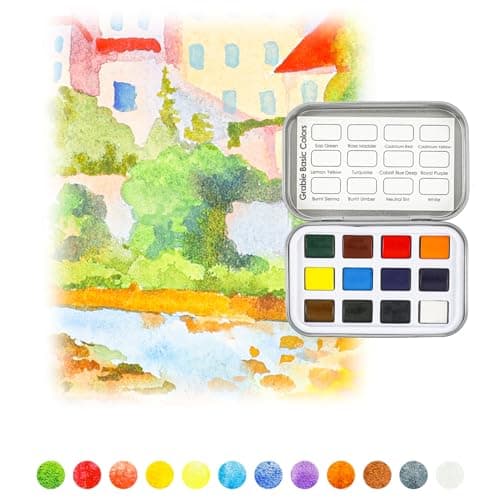 Grabie Pocket Watercolor Set of 12, Travel Watercolor Paint Set, Watercolor Paints, Art Supplies for Painting, Great Watercolor Set for Artists, Amateur Hobbyists and Painting (Essential Color) — view 3