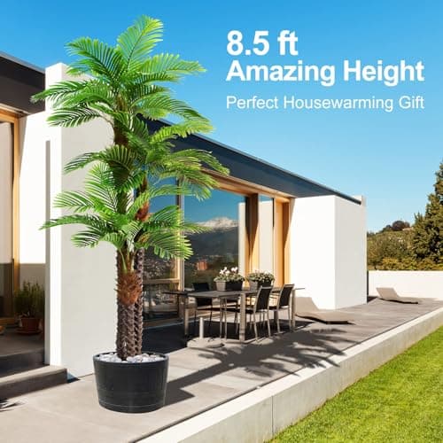 Keeplush 8.5ft Tall Artificial Palm Tree for Outdoors - Triple Phoenix Palm, UV Resistant, Large Fake Silk Palm Tree - Perfect for Patio, Poolside, Home Indoor Aesthetic Decor — view 2