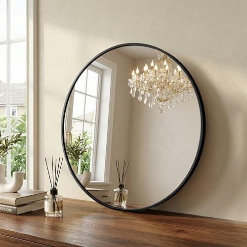 Sweetcrispy Round Bathroom Mirror for Over Sink, 20 Inch Wall Mounted Vanity Mirror with Matte Metal Frame, Decor for Bathroom, Entryway, Bedroom, Black — view 2