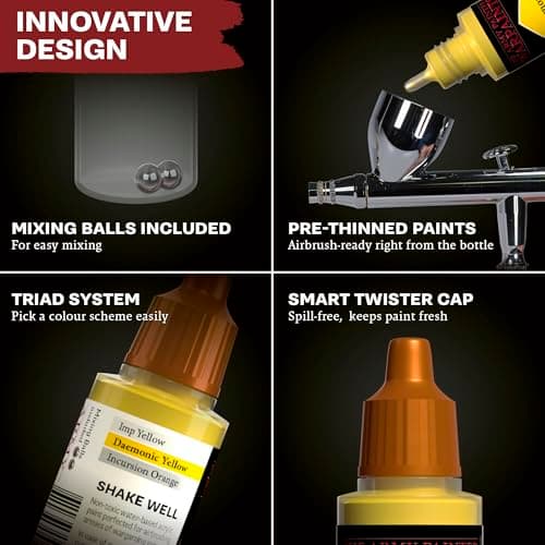 The Army Painter, Air Triads - Airbrush-Ready Paint – Black with 6 x 18 ml Pre-thinned Acrylic Spray Gun Paints - Paint Sprayer Paints for D&D & Warhammer Miniatures