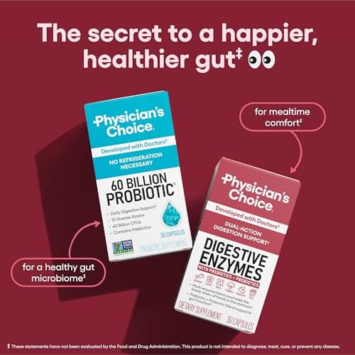 Physician's CHOICE Digestive Enzymes for Bloating & Digestion - Fast-Acting 16 Enzyme Formula with Organic Prebiotics & Probiotics for Gut & Digestive Health - Meal Time Discomfort Relief - 60 CT — view 4