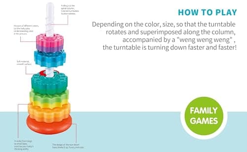 FineSource Plastic Rainbow Stacker Toddler Spinning Toy Early Intervention Toys Stacking Rings Toy Learning Toys for 12 MonthsBaby Boys Girls (12)