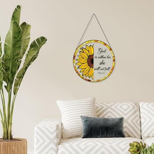 GudaAphrmix Stained Glass Suncatcher - 9.8in Sunflower Bible Verse Window Hanging for Women Housewarming Gift — view 5