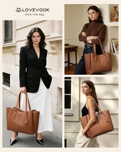 LOVEVOOK Laptop Tote Bag for Women 15.6 In Work Bags with Triple Compartments Large Faux Leather Computer Office Briefcase