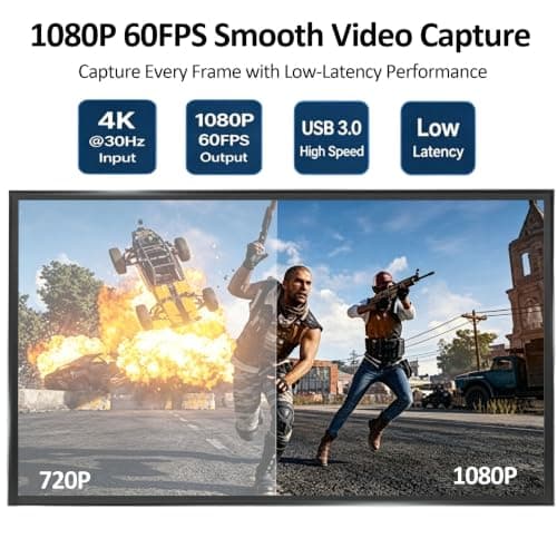 HDMI Capture Card USB 3.0, 1080P 60FPS Video Capture Card, 4K@30Hz HDMI to USB A Capture Adapter for Streaming, Gaming, Recording, OBS, PS5, Xbox, Switch, DSLR Camera, Windows Mac Linux