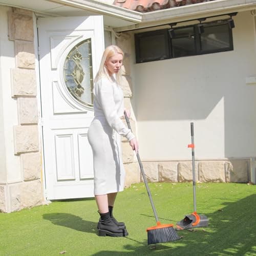 Ivandar Broom and Dustpan Set for Home, Broom and Dustpan Combo for Office, Long Handle Broom with Upright Standing Dust pan,Indoor&Outdoor Sweeping (Gray&Orange) — view 4