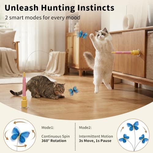 JoyBruko Interactive Cat Toys for Indoor Cats, Automatic Cat Wand Toy Enrichment for Bored Kitten, Spin Butterfly with Self-Holding Suction Base, Rechargeable Electric Moving Feather Stimulating Toy