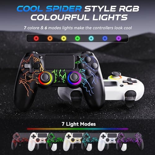 GamingBoy 2 Pack Wireless Controller for PS4, LED Controller for Ps4/Slim/Pro/PC with Adjustable RGB Light-up,Hall Effect Joystick,Dual Vibration,6-Axis Gyro,1000mAh Battery,USB C Port- Black and White