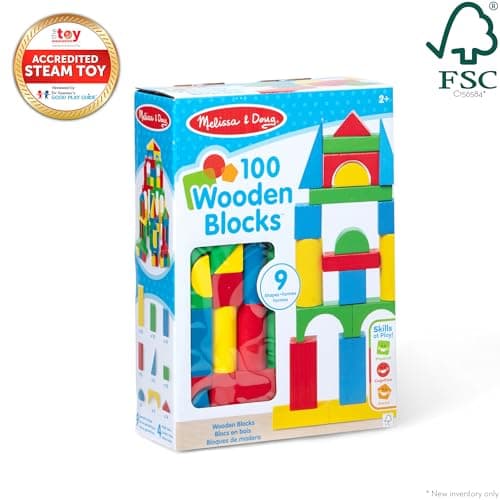 Melissa & Doug Wooden Building Blocks, 100-Piece Set of Sorting & Stacking Toys in 4 Colors and 9 Shapes, Classic Toddler Toys for Girls & Boys Ages 2+ - FSC Certified — view 2