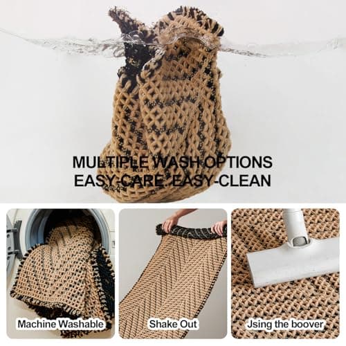 Sunfly Waffle Bath Mat, Boho Bathroom Rugs Non Slip Washable Super Absorbent Quick Dry Bath Mat Farmhouse Bathroom Decor, 16"x24" Black &Khaki — view 5