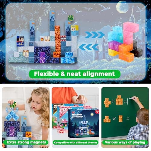 ToyUnited 100PCS Magnetic Blocks - Magnet Building Blocks, Stacking Magents Cubes Toys Blue Castle Set, STEM Montessori Sensory Toys for Kids Boys and Girls Ages 3 4 5 6 7 8 9 10+ Birthday Gifts — view 4