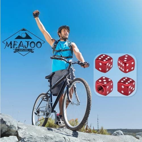 MEAJOO 4PCS Dice Style Tire Valve Stem Caps, with O Rubber Ring, Universal Aluminium Alloy Dustproof Tire Valve Stem Covers for Cars, SUV, Trucks, Bikes, Motorcycles, Bicycles(Red) — view 4