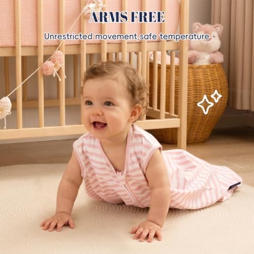 PHF 100% Organic Cotton Baby Sleep Sack 12-18 Months, Soft Lightweight Wearable Blanket for Babies, 2-Way Zipper 0.3 TOG Comfy Toddler Sleeping Sack 3 Pack for Boys Girls Neutral, Pink Floral (Large) — view 5