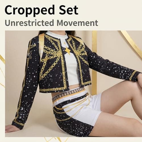 Girls Costume Set for Rumi, Kpop Black Gold Stage Outfit Set Corps Performance Accessories-110