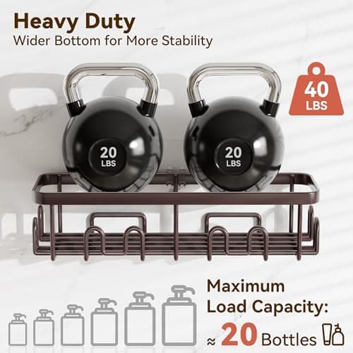 YASONIC Shower Caddy Adhesive, 100% Rustproof Shower Organizer with Soap and Toothbrush Holder, Large Capacity Shower Shelves for Inside Shower, No Drill Shower Storage for Home (5 Pack Bronze) — view 3