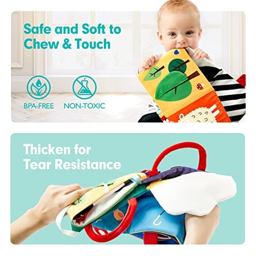 hahaland Baby Toys 0-6 Months - High Contrast Newborn Toys - Baby Tummy Time Books 0-6 Months with Crinkle, Squeaky Sounds, Touch Feel, Visual Stimulation — view 3
