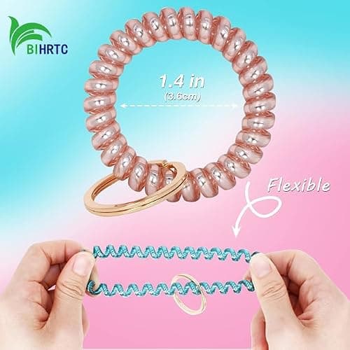 BIHRTC 6pcs Wrist Coil Keychain Car Key Holder Key Ring Bracelet Plastic Spiral Spring Flexible Stretchable Wrist Band Wristlet Key Chain Sauna Accessories for Sauna Gym Pool Outdoor Sports Activity