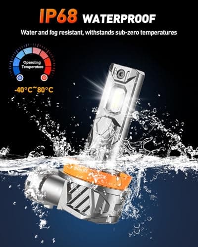 FORENNER H11/H9 Light Bulb, 800% Ultra Brightness 6500K Cool White, H8/H16 Tail Light Assemblies Real 1:1 Mini Size, 10-Year Long Lifespan, IP68 Waterproof, Plug and Play, Pack of 2 — view 5