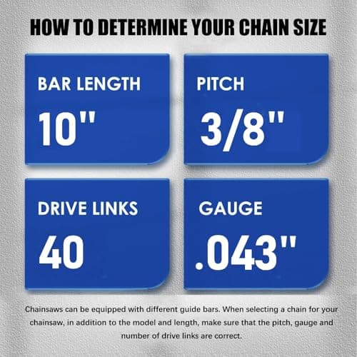 3 Pack 10 Inch Chainsaw Chain .043" Gauge 40 Drive Links 3/8" Pitch Replacement Chains Compatible with Ryobi Echo CS-271 PPF-225 Homelite WORX WG322