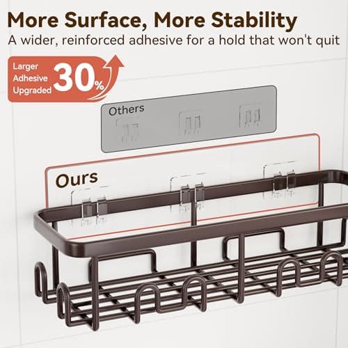 YASONIC Shower Caddy Adhesive, 100% Rustproof Shower Organizer with Soap and Toothbrush Holder, Large Capacity Shower Shelves for Inside Shower, No Drill Shower Storage for Home (5 Pack Bronze) — view 5