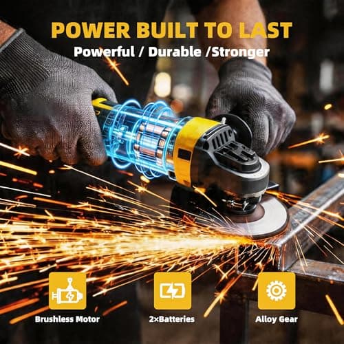 Cordless Angle Grinder: Brushless Angle Grinder with 2X Batteries＆Charger, Power Angle Grinders for Cutting, Rust Removal, Grinding, and Polishing