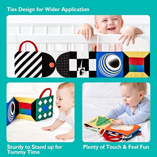 hahaland Baby Toys 0-6 Months - High Contrast Newborn Toys - Baby Tummy Time Books 0-6 Months with Crinkle, Squeaky Sounds, Touch Feel, Visual Stimulation — view 2