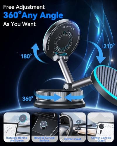 15W MagSafe Car Mount Charger, Magnetic Wireless Car Charger with Vacuum Suction Cup & Nano Adhesive Base, 360° Rotatable Strong Hold Car Phone Mount for iPhone 17 16 15 14 13 12 Series, Samsung S26 — view 5