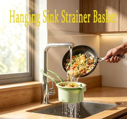 Hanging Sink Strainer Basket with Openable Bottom Cover, Kitchen Faucet Hanging Strainer, Press Automatic Dumping Basket (Green) — view 3