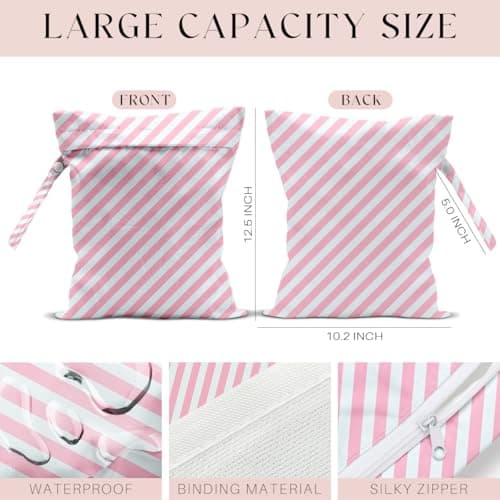 zcyxuuw Wet Bag, Wet Dry Bag, Waterproof Swim Bags, Machine Washable Reusable Bags for Beach, Pool, Diapers, and Dirty Yoga Gym Clothes(Pink & White Stripe Prin