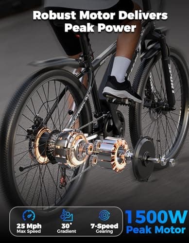 Electric Bike for Adults, 1500W Peak Mountain Ebike, 40 km/h Top Speed, Up to 105 km Range, 7 Speeds, 48V 10.4Ah Removable Battery, 26" Electric Bicycle for Commuting