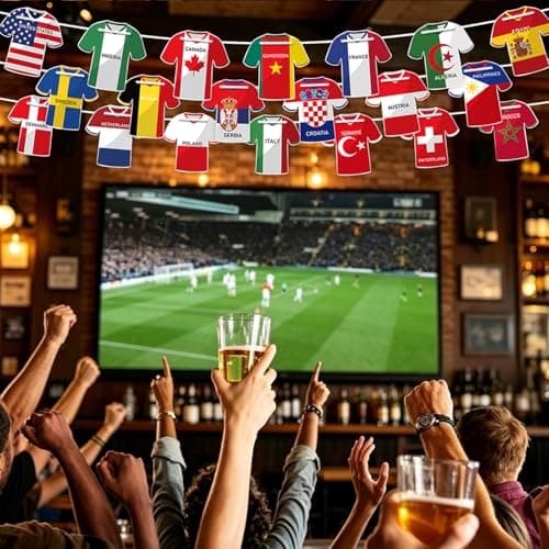 2026 World Soccer Jersey Flag Bunting Banner 49 Pcs - International Country String Flags Garland for Stadium Watch Parties, Sports Bar & Outdoor Celebrations, Fan Merchandise Decoration