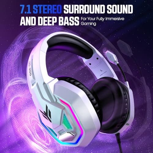 YPBDAN Gaming Headset for PS5, PS4, Xbox Series X|S, Xbox One, PC, Switch, Mac - RGB Over-Ear Headphones with 7.1 Surround Sound, Noise Cancelling Mic, 50mm Drivers & Memory Earmuffs for Nintendo 64 — view 5