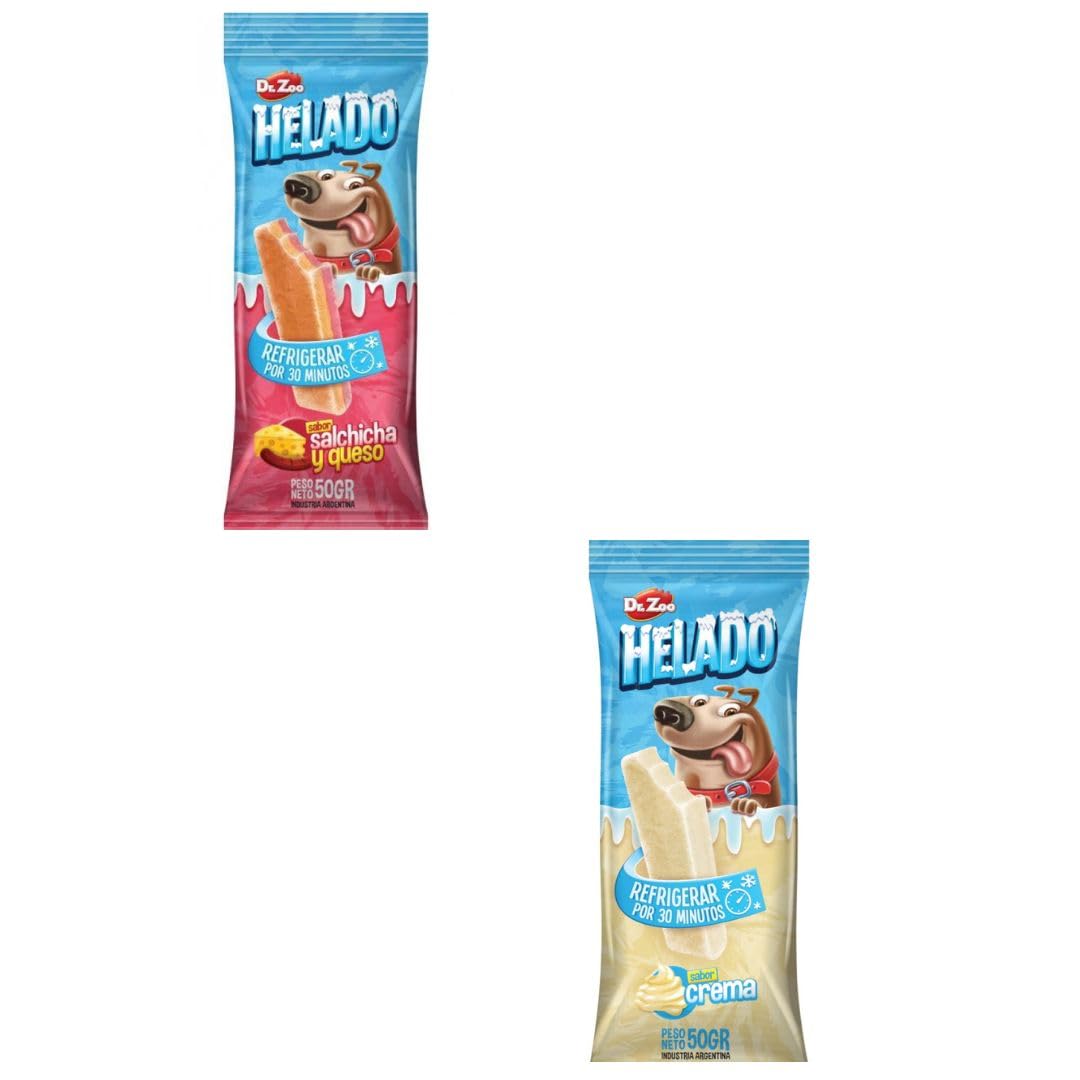 Dr.Zoo Helado para Perros 12 x 50 Gr | Varios sabores Crema, Banana Split o Salchicha y Queso | Sabrosos (12x50Gr, 6X Crema 6X Salchicha Y Queso)